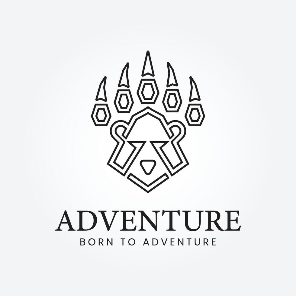 Urso cabeça, aventura logotipo e pegadas predador crachá logotipo vetor ilustração Projeto