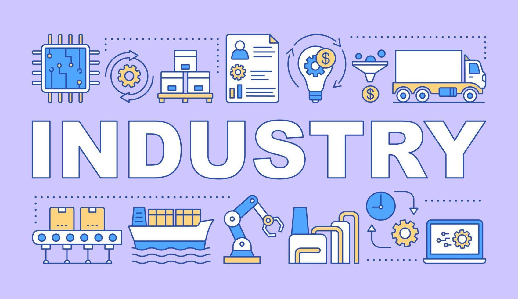 banner de conceitos de palavra da indústria. produção de automação industrial. apresentação, site. processo de manufatura. isolado rotulação ideia de tipografia com ícones lineares. ilustração de contorno vetorial vetor