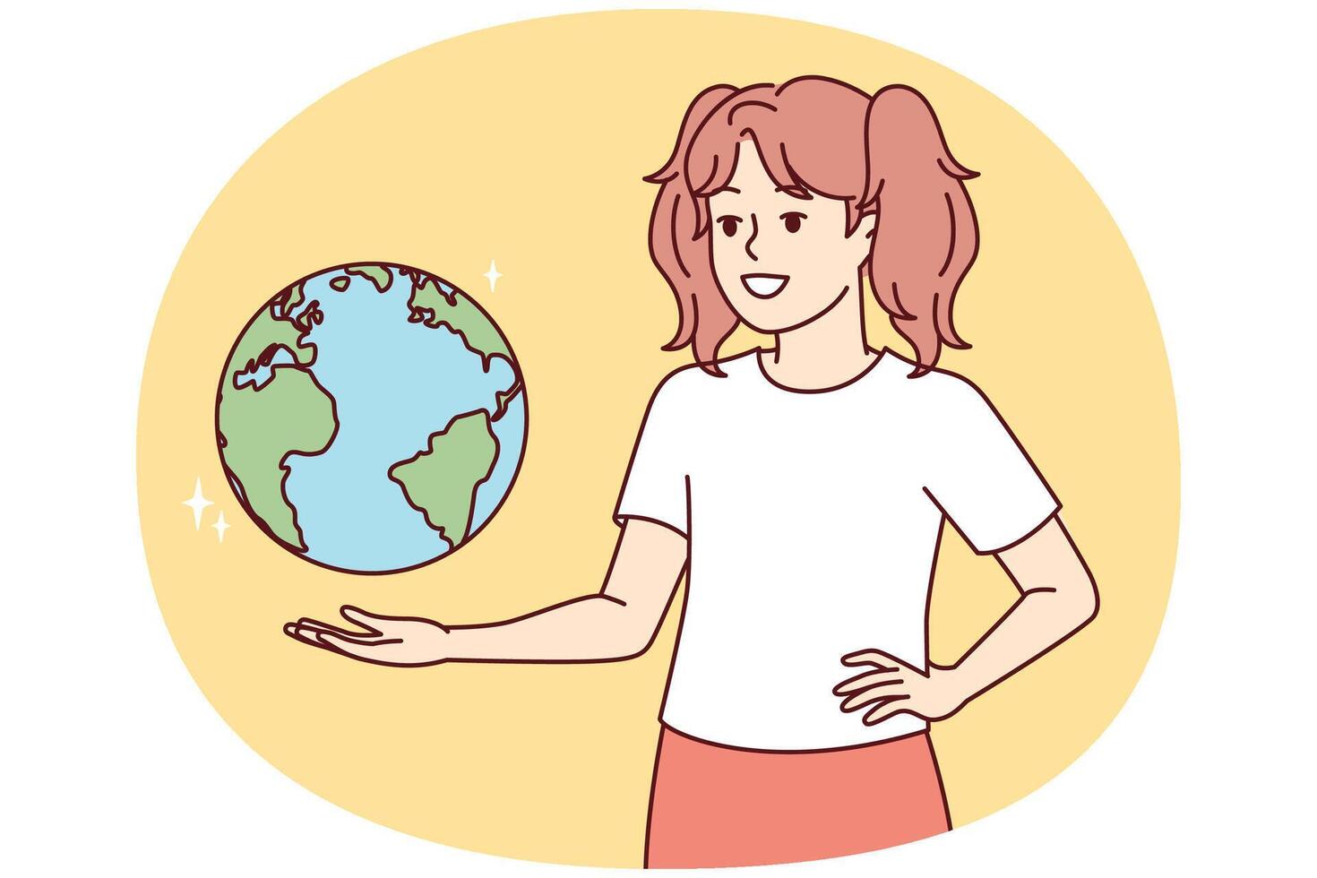 Adolescência menina com globo estudos geografia e sonhos do viajando do mundo. vetor imagem