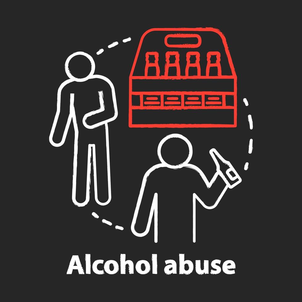 ícone do conceito de giz de abuso de álcool. dependência alcoólica, ideia de vício. alcoolismo da cerveja. bebida e bêbados, homens bêbados. ilustração vetorial isolada no quadro-negro vetor