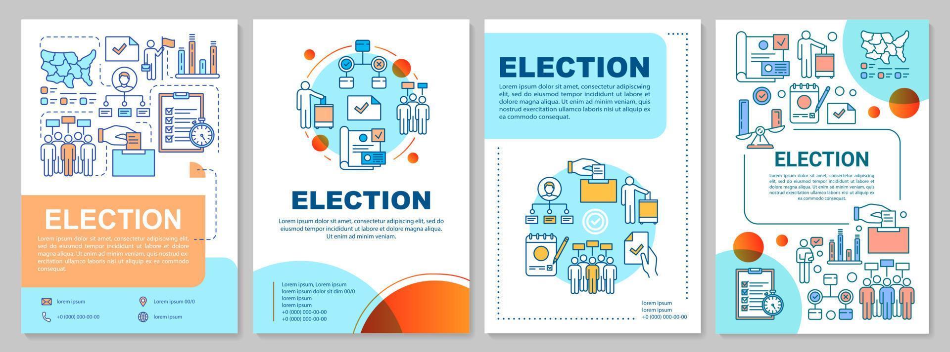 layout de modelo de folheto eleitoral. votação dos cidadãos. segurando votação. folheto, livreto, design de impressão de folheto, ilustrações lineares. layouts de página de vetor para revistas, relatórios anuais, pôsteres de publicidade