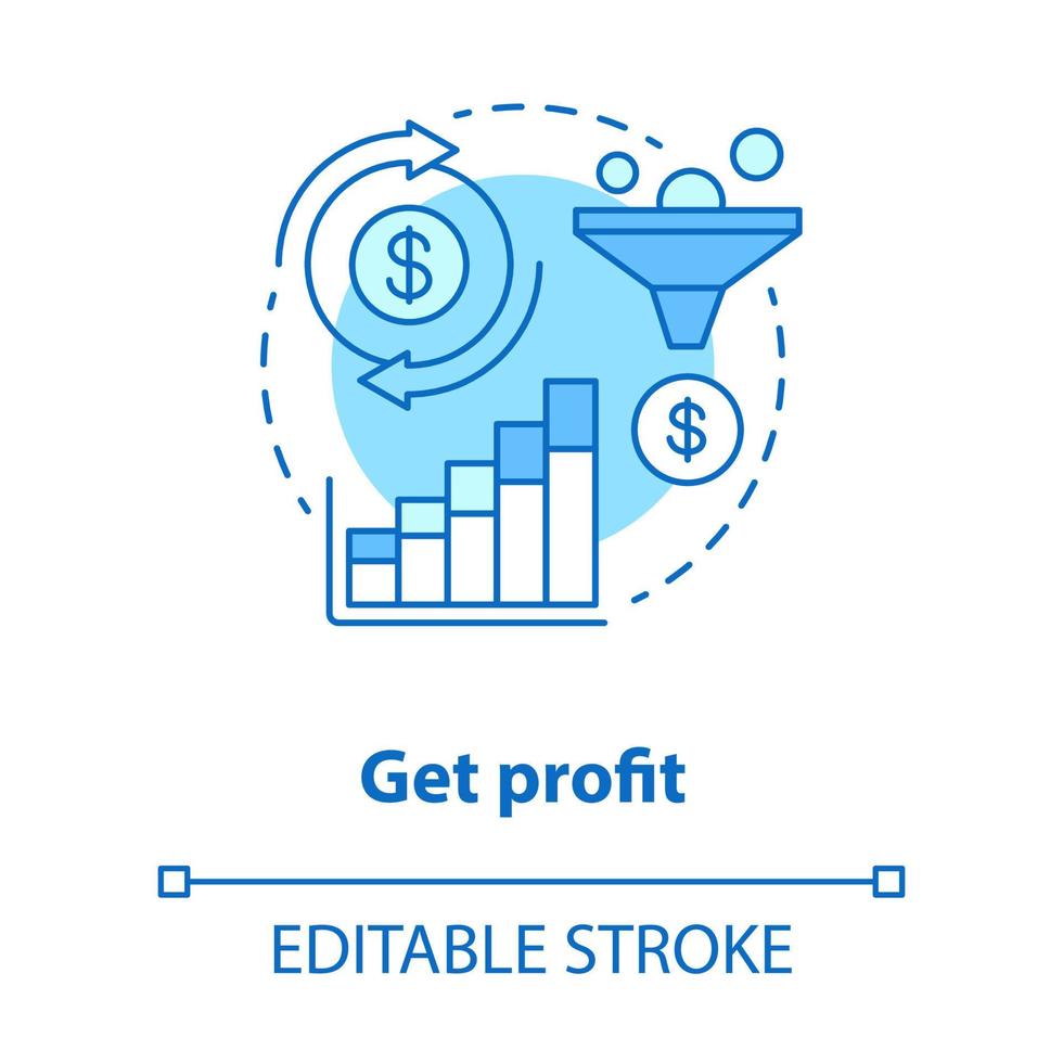 obter o ícone do conceito azul de lucro. aumentar a idéia de renda ilustração de linha fina. comércio eletrônico, marketing digital. plano de negócios financeiro, transferência de dinheiro. desenho de contorno isolado do vetor. curso editável vetor