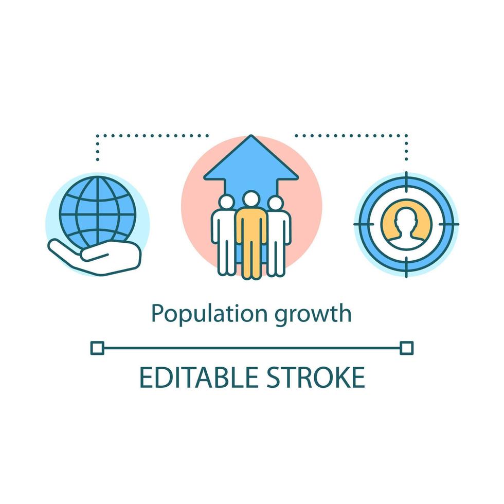 ícone do conceito de crescimento da população humana mundial. ilustração de linha fina de ideia de superpopulação. número crescente de indivíduos. problema demográfico global. desenho de contorno isolado do vetor. curso editável vetor