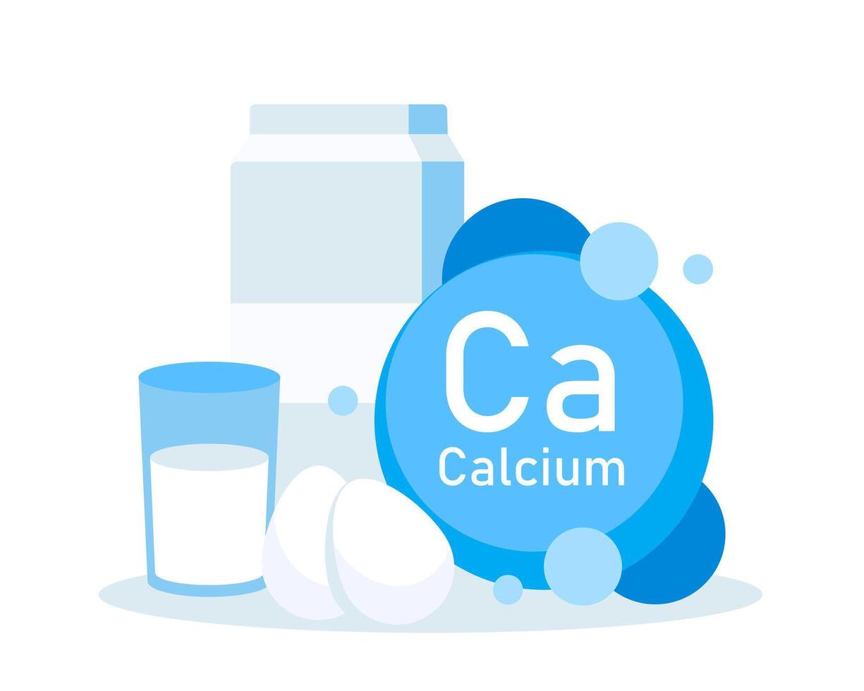 vetor ilustração em a tema do cálcio mineral e Comida contendo cálcio dentro desenho animado plano estilo.