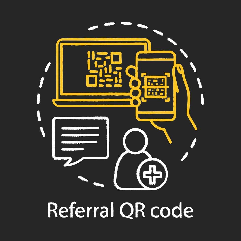 ícone de giz do conceito de código qr de referência. autorização do usuário, ideia de registro. amigo de referência, novo convite de cliente. ilustração vetorial isolada no quadro-negro vetor