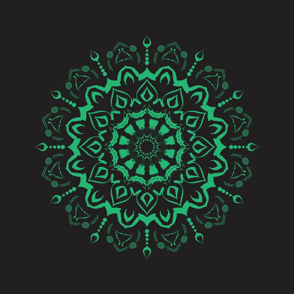 verde mandala com Preto fundo. vetor