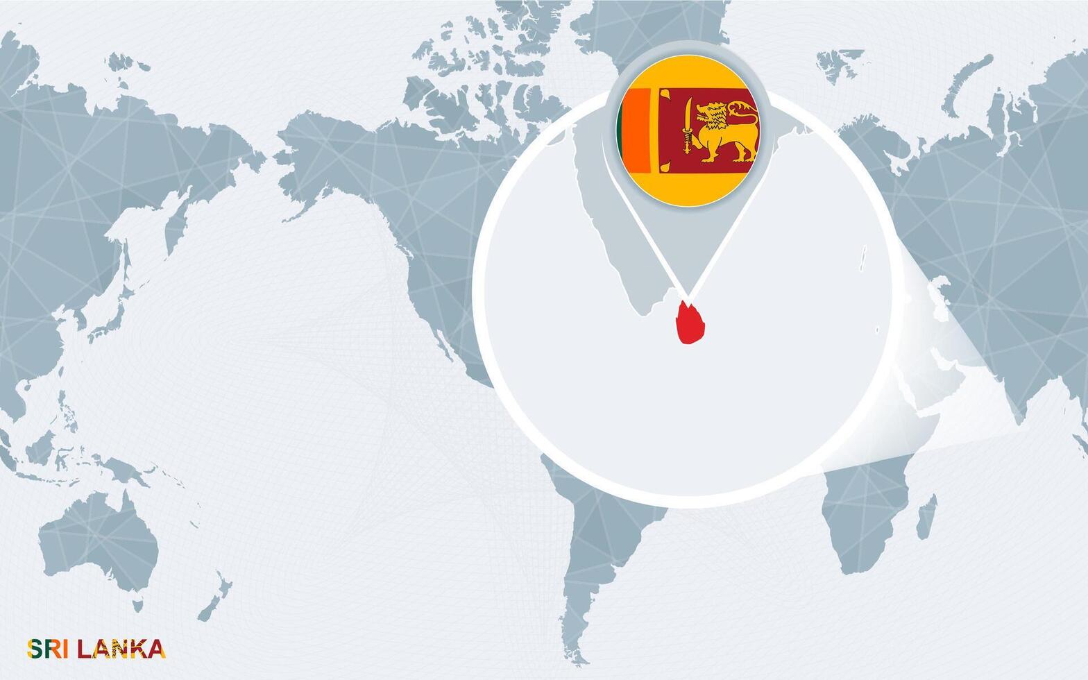 mundo mapa centrado em América com ampliado sri lanka. vetor