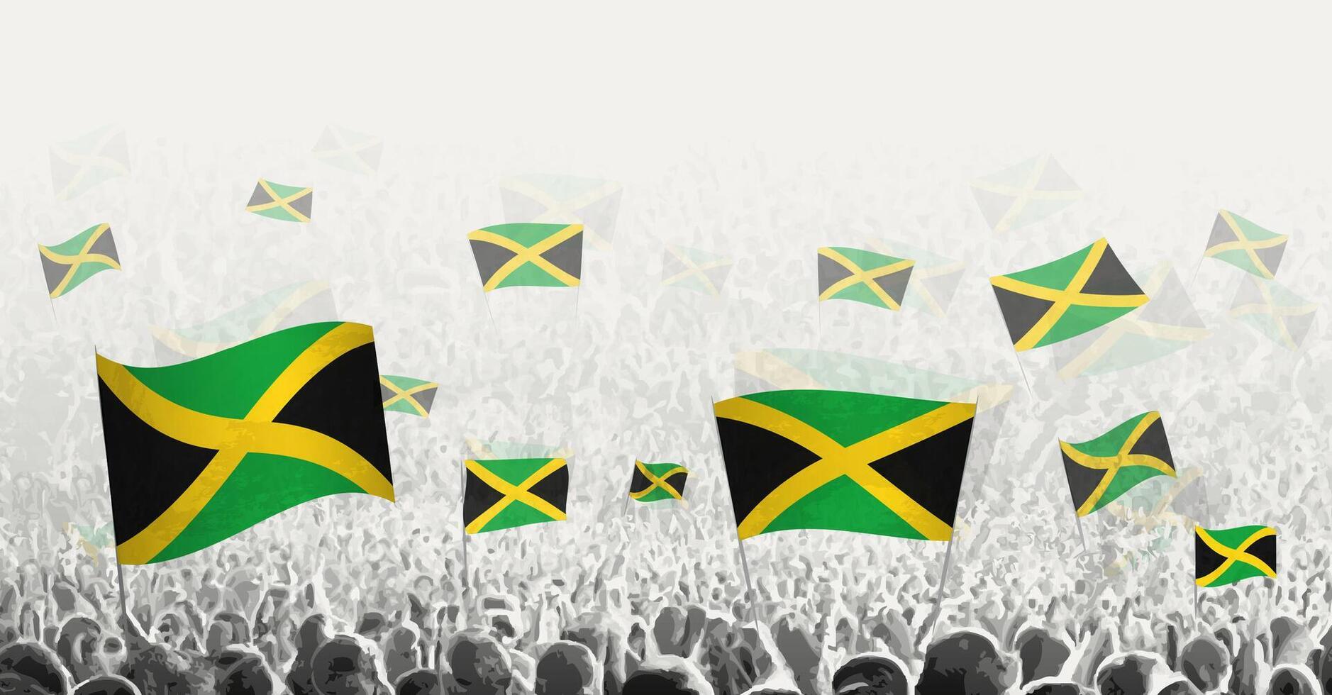 abstrato multidão com bandeira do Jamaica. povos protesto, revolução, greve e demonstração com bandeira do Jamaica. vetor