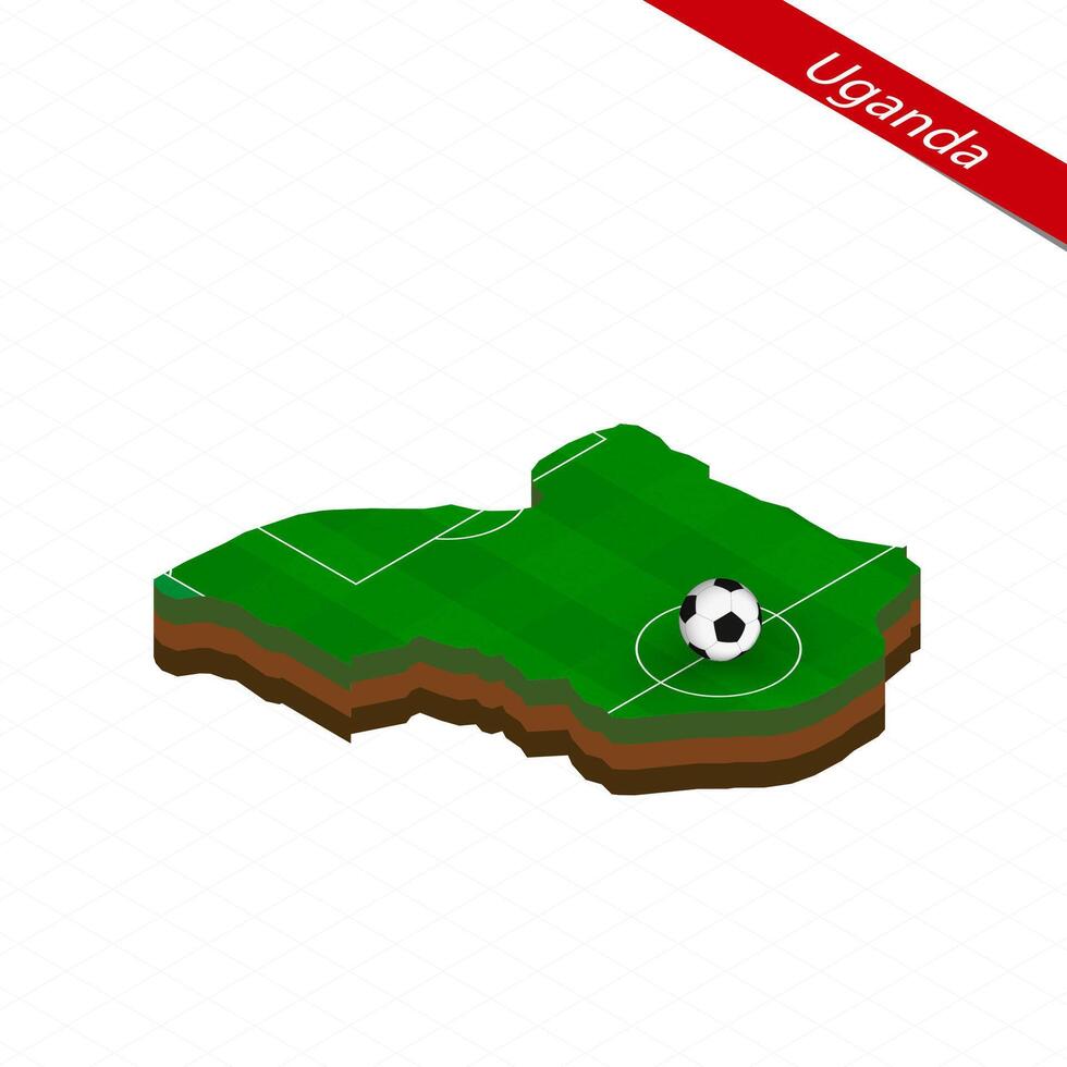 isométrico mapa do Uganda com futebol campo. futebol bola dentro Centro do futebol tom. vetor