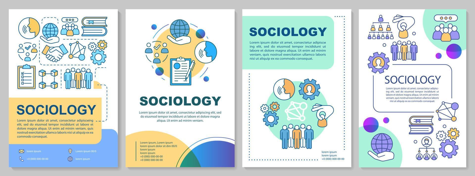 layout de modelo de folheto de sociologia. pesquisa social, ciências. folheto, livreto, design de impressão de folheto com ilustrações lineares. layouts de página de vetor para revistas, relatórios anuais, pôsteres de publicidade