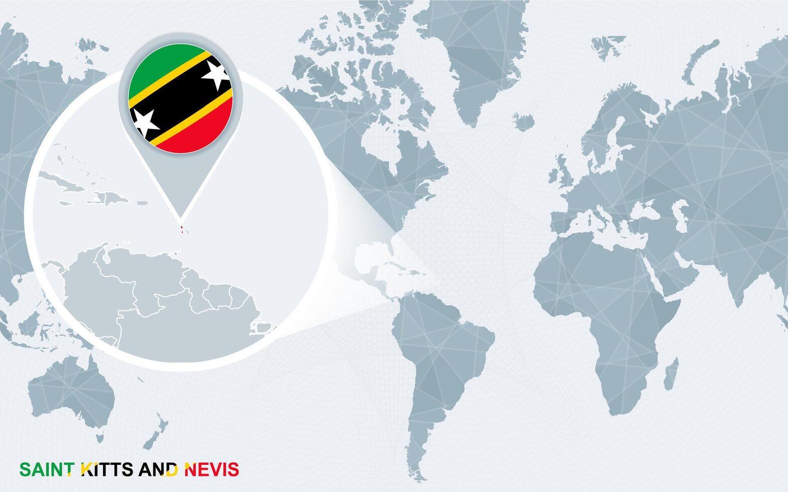 mundo mapa centrado em América com ampliado santo kitts e neve. vetor