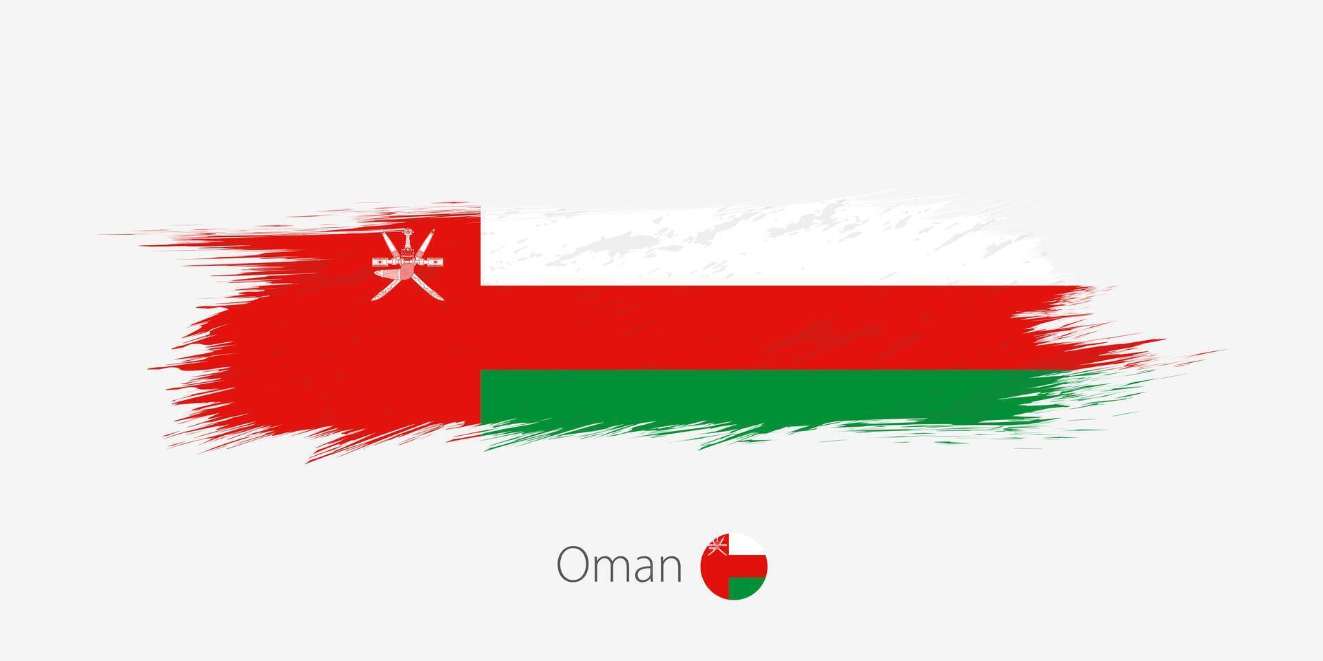 bandeira do Omã, grunge abstrato escova acidente vascular encefálico em cinzento fundo. vetor