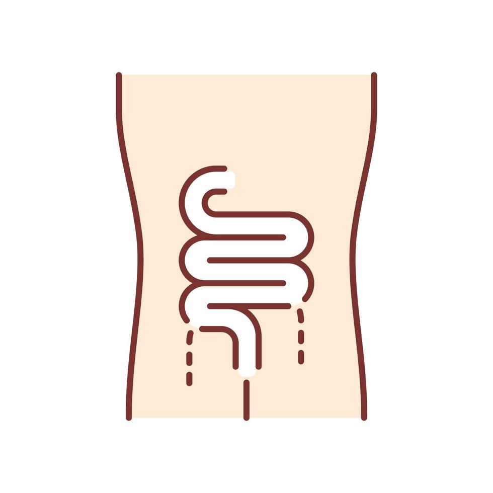 Ícone de cor do intestino doente. ferido órgão humano. doença de pessoas. sistema digestivo insalubre. parte interna do corpo doente. trato gastrointestinal. ilustração vetorial isolada vetor