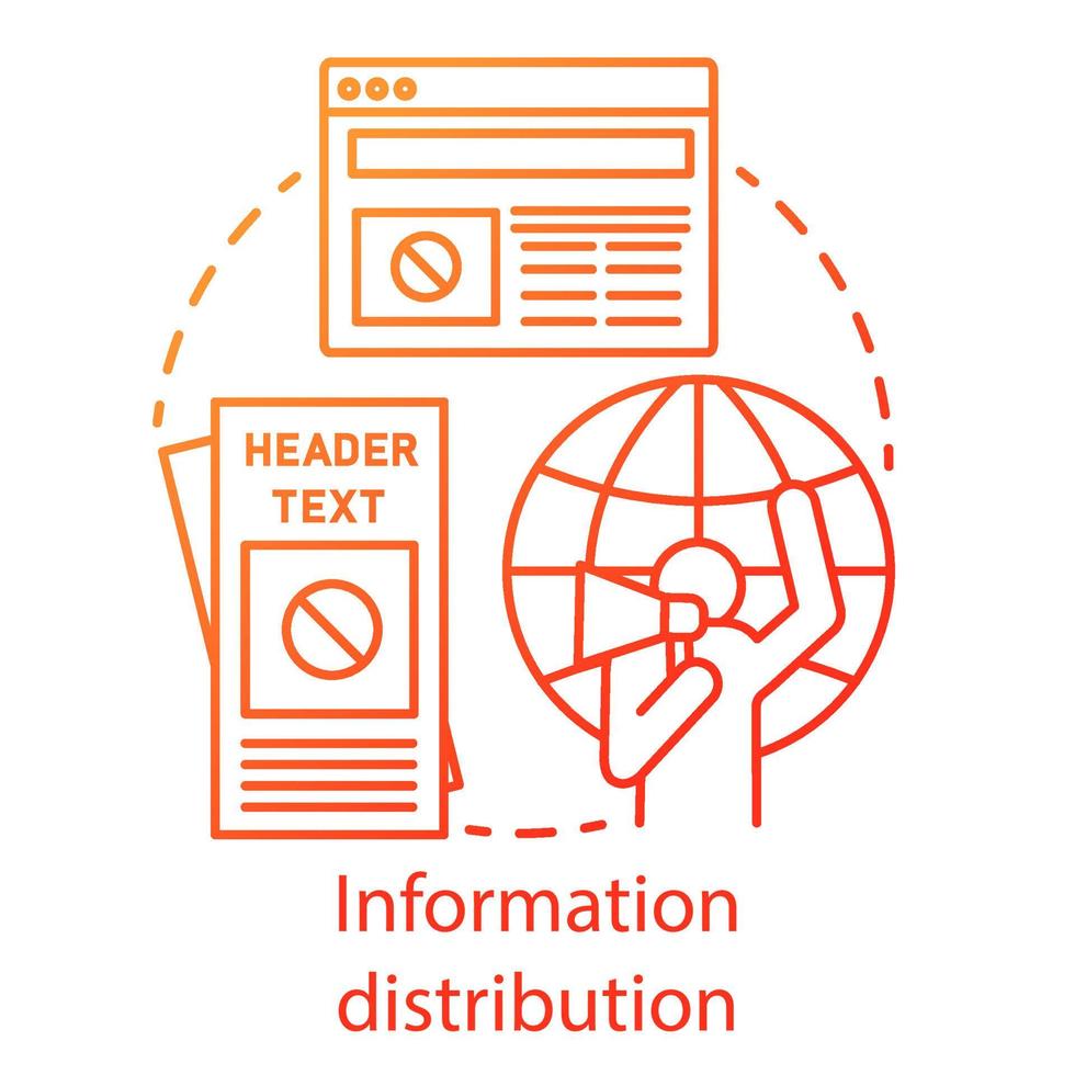 ícone do conceito de distribuição de informações. resistência não violenta, ilustração de linha fina de propaganda espalhada ideia. ativista com megafone, panfletos e notícias on-line desenho de contorno isolado de vetor