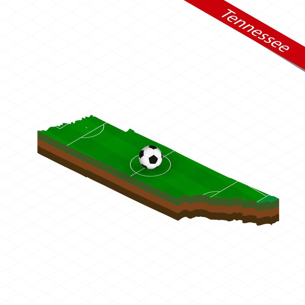 isométrico mapa do nos Estado Tennessee com futebol campo. futebol bola dentro Centro do futebol tom. vetor