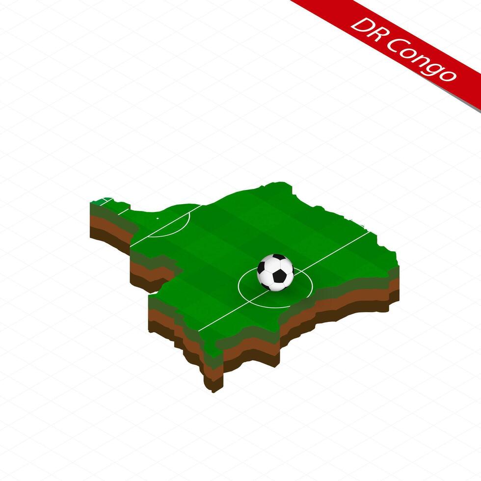 isométrico mapa do dr Congo com futebol campo. futebol bola dentro Centro do futebol tom. vetor