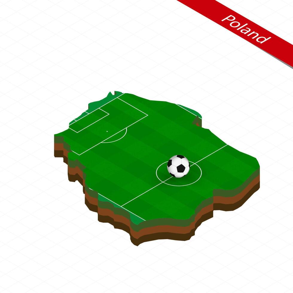 isométrico mapa do Polônia com futebol campo. futebol bola dentro Centro do futebol tom. vetor