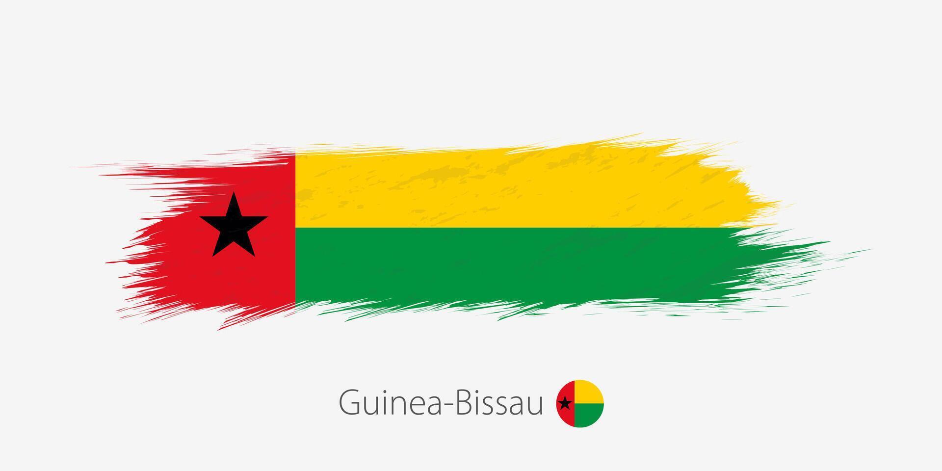 bandeira do guiné-bissau, grunge abstrato escova acidente vascular encefálico em cinzento fundo. vetor