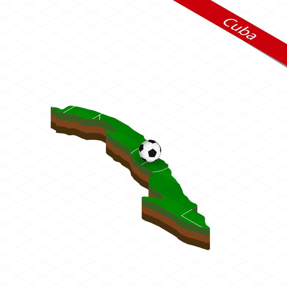 isométrico mapa do Cuba com futebol campo. futebol bola dentro Centro do futebol tom. vetor