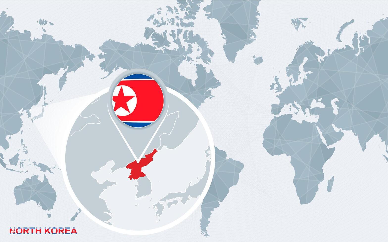 mundo mapa centrado em América com ampliado norte Coréia. vetor