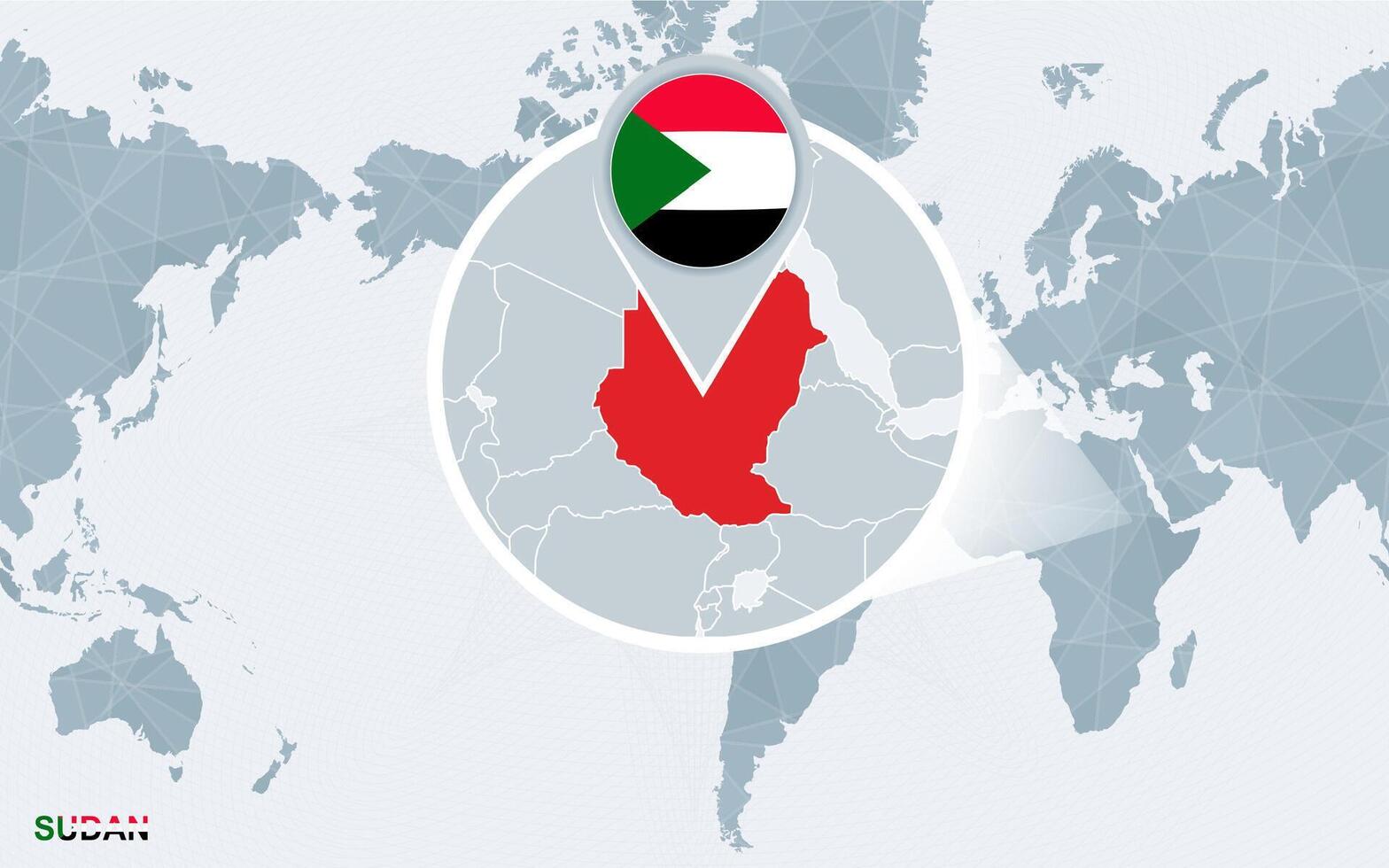 mundo mapa centrado em América com ampliado Sudão. vetor