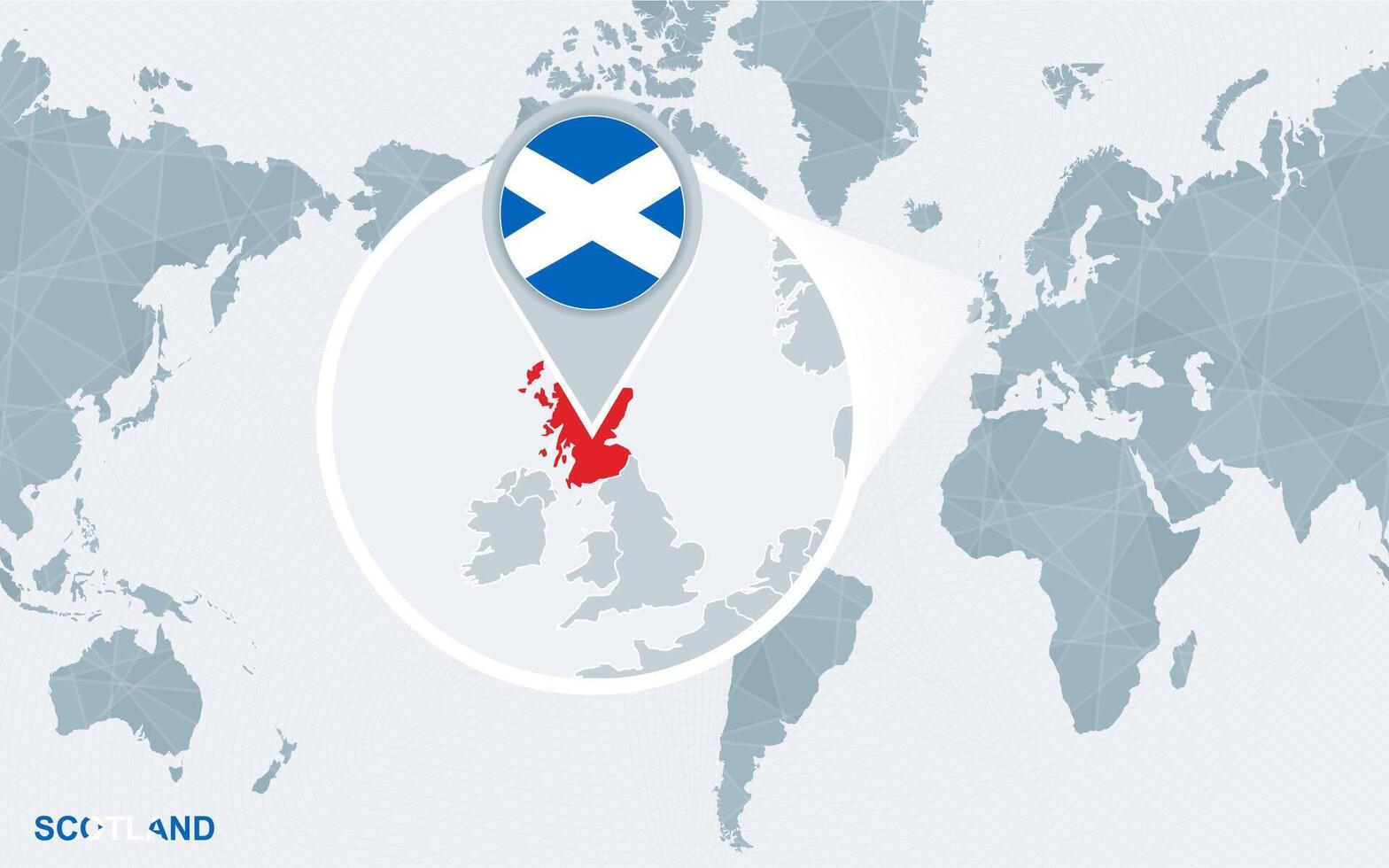 mundo mapa centrado em América com ampliado Escócia. vetor