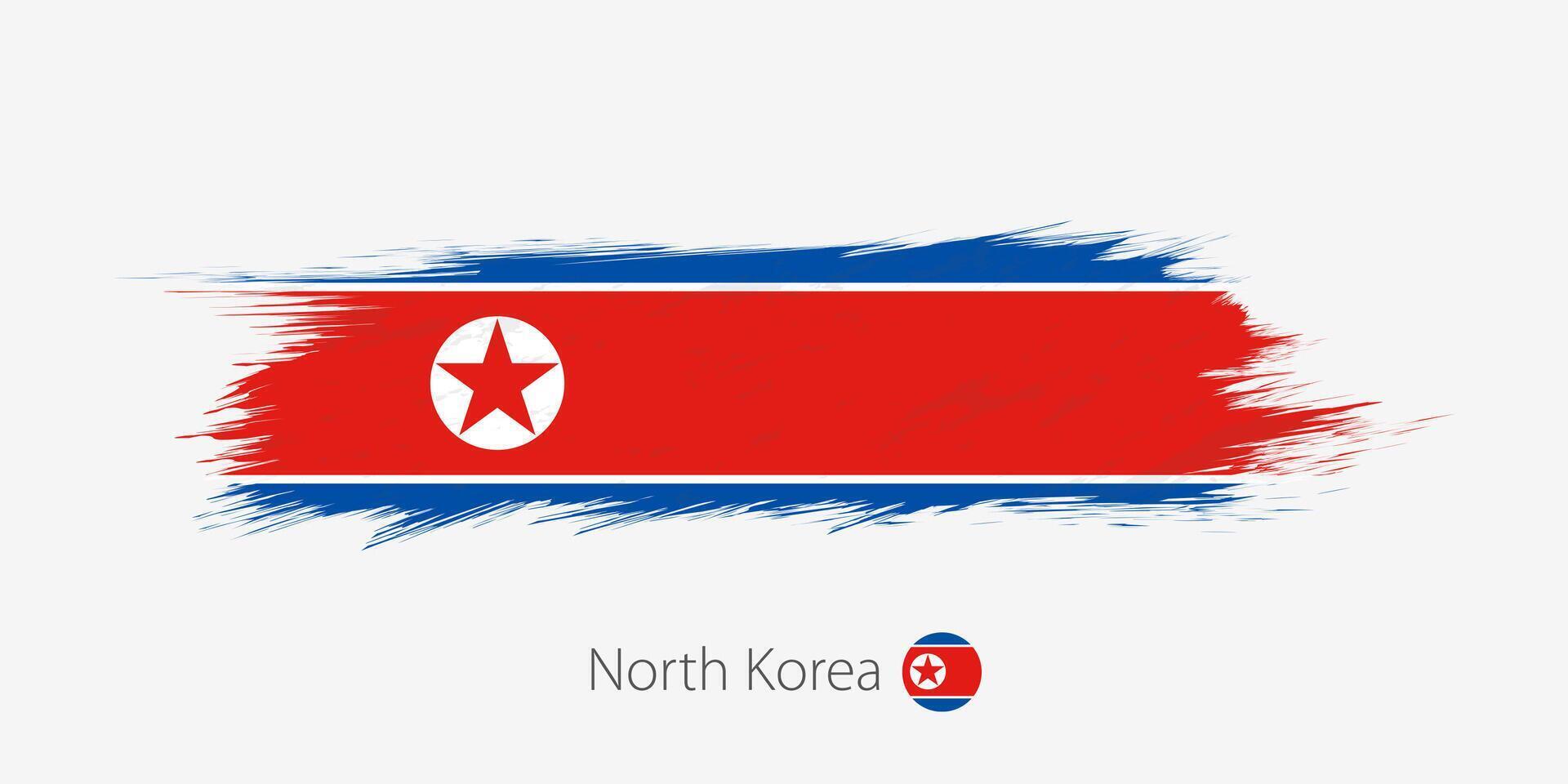 bandeira do norte Coréia, grunge abstrato escova acidente vascular encefálico em cinzento fundo. vetor