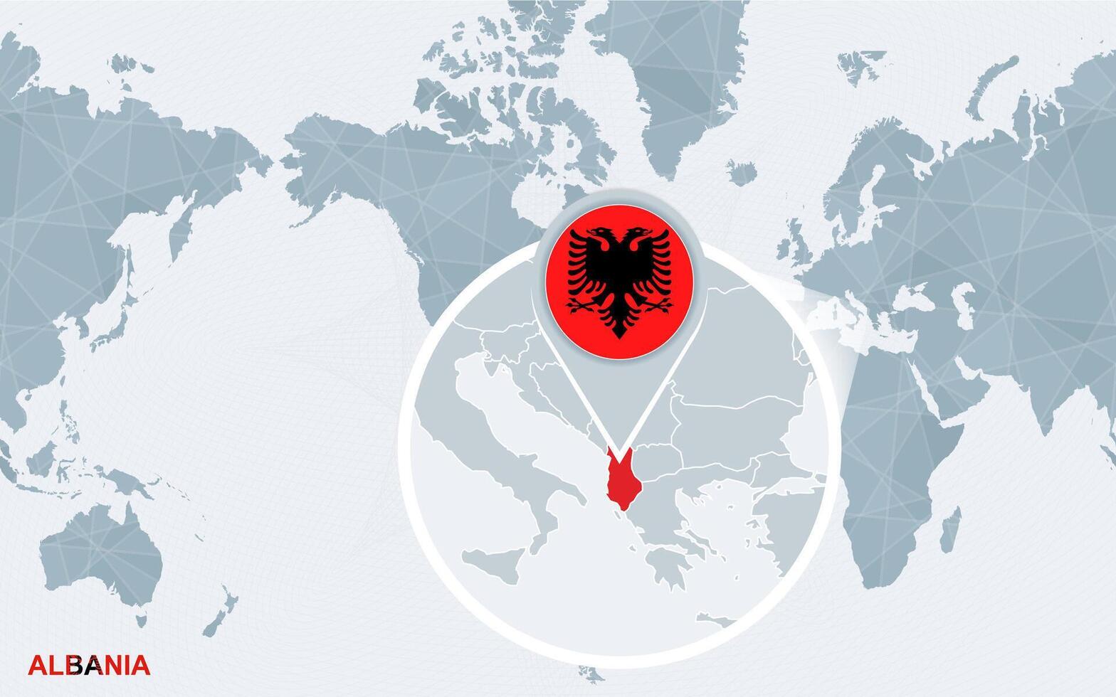 mundo mapa centrado em América com ampliado Albânia. vetor