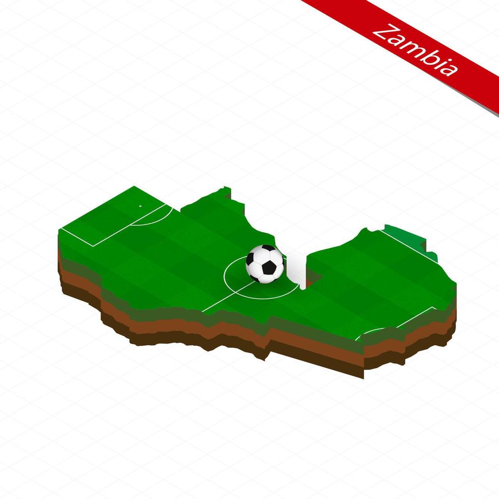 isométrico mapa do Zâmbia com futebol campo. futebol bola dentro Centro do futebol tom. vetor