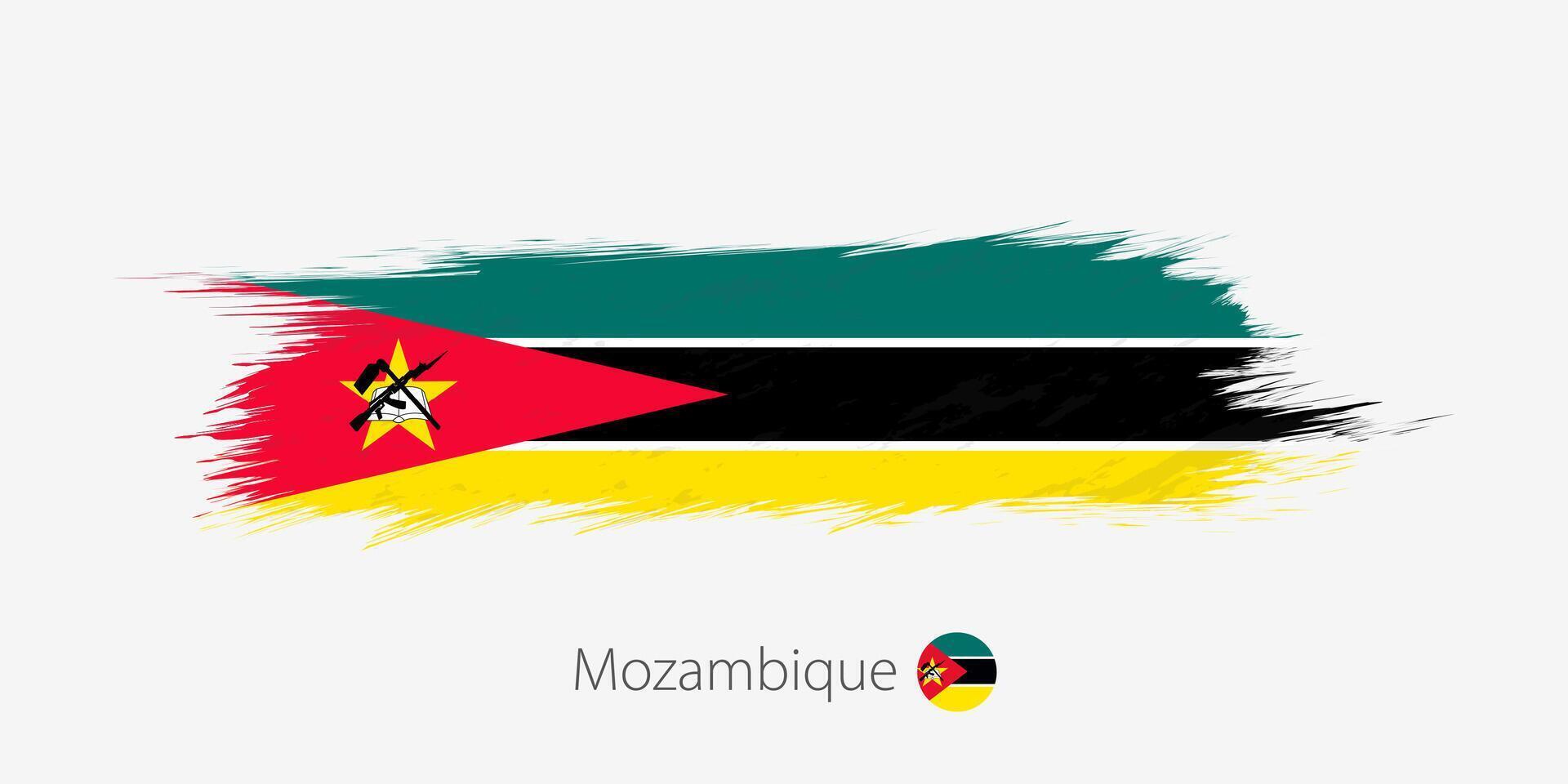 bandeira do Moçambique, grunge abstrato escova acidente vascular encefálico em cinzento fundo. vetor