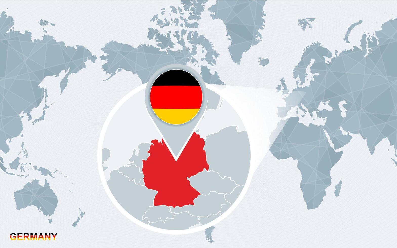 mundo mapa centrado em América com ampliado Alemanha. vetor