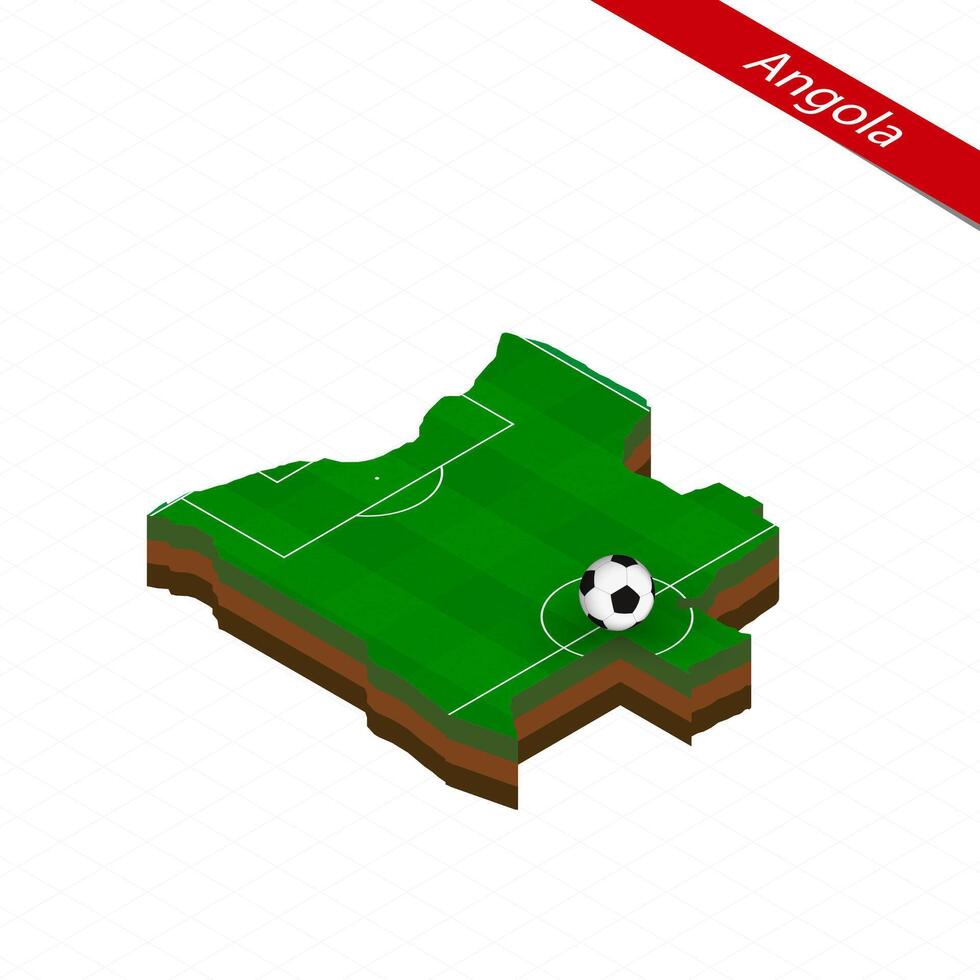 isométrico mapa do Angola com futebol campo. futebol bola dentro Centro do futebol tom. vetor