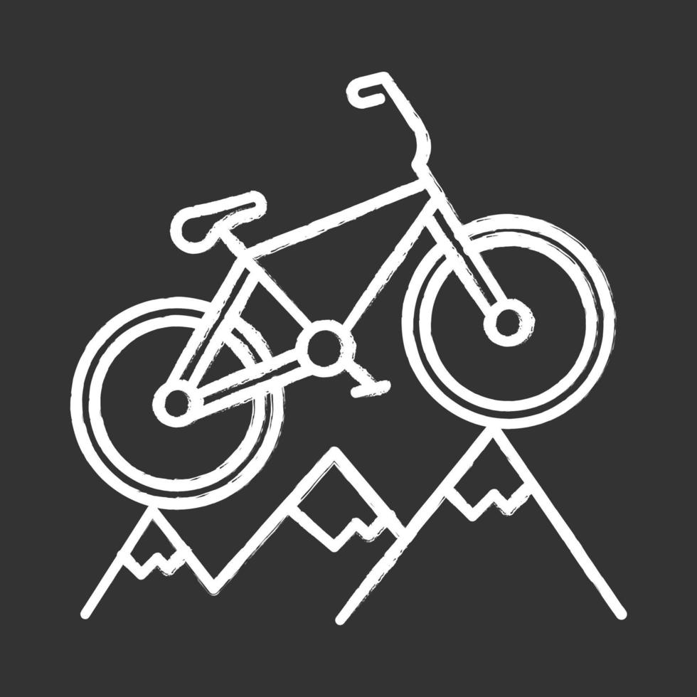 ícone de giz de ciclismo de montanha. cross-country, downhill biking. atividade esportiva ao ar livre. andando em terreno acidentado. esporte radical. ilustração vetorial isolado quadro-negro vetor