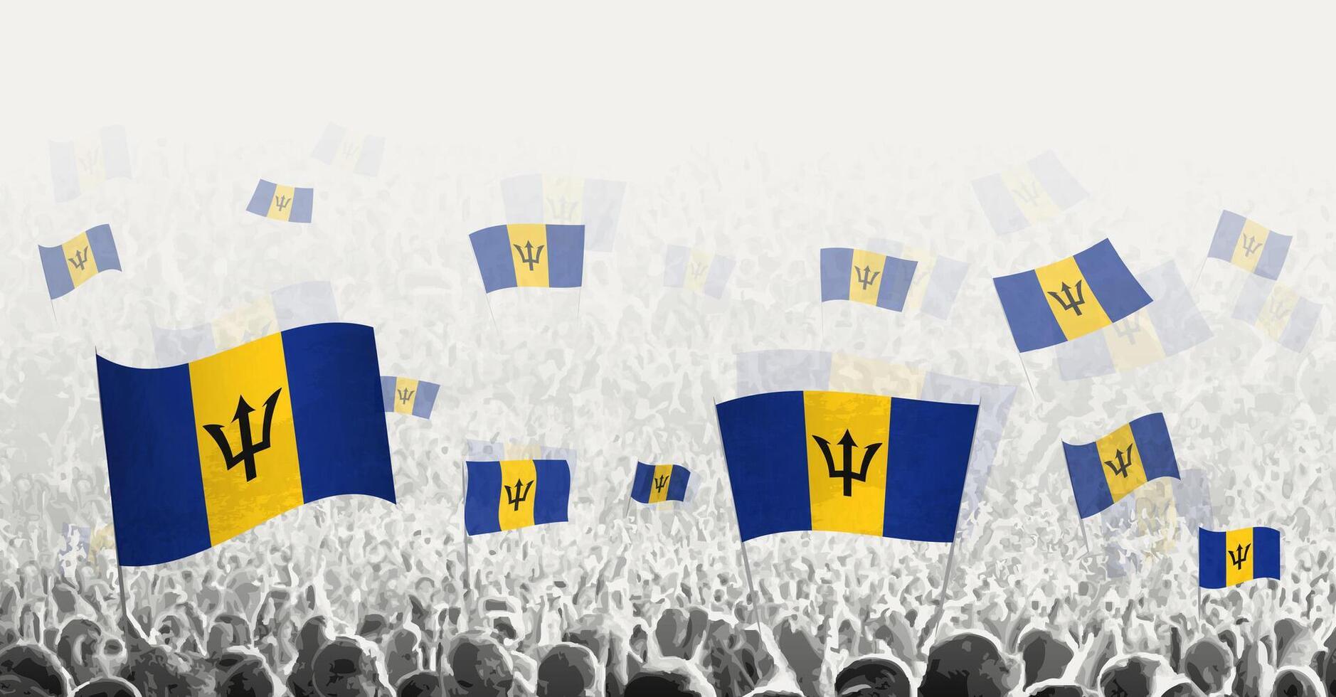 abstrato multidão com bandeira do barbados. povos protesto, revolução, greve e demonstração com bandeira do barbados. vetor