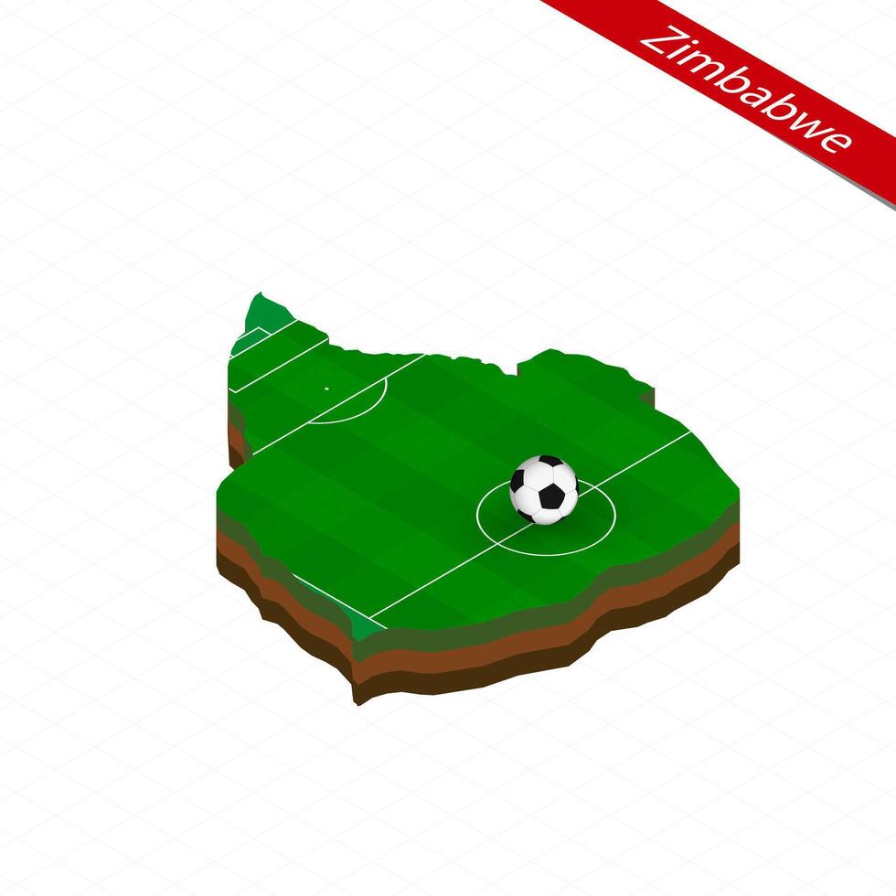 isométrico mapa do Zimbábue com futebol campo. futebol bola dentro Centro do futebol tom. vetor