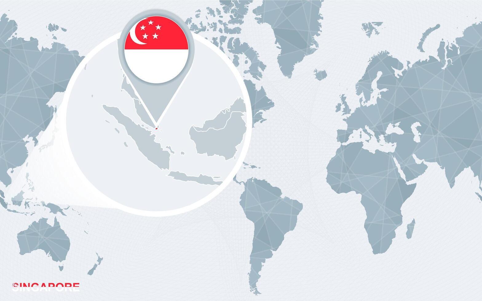 mundo mapa centrado em América com ampliado Cingapura. vetor