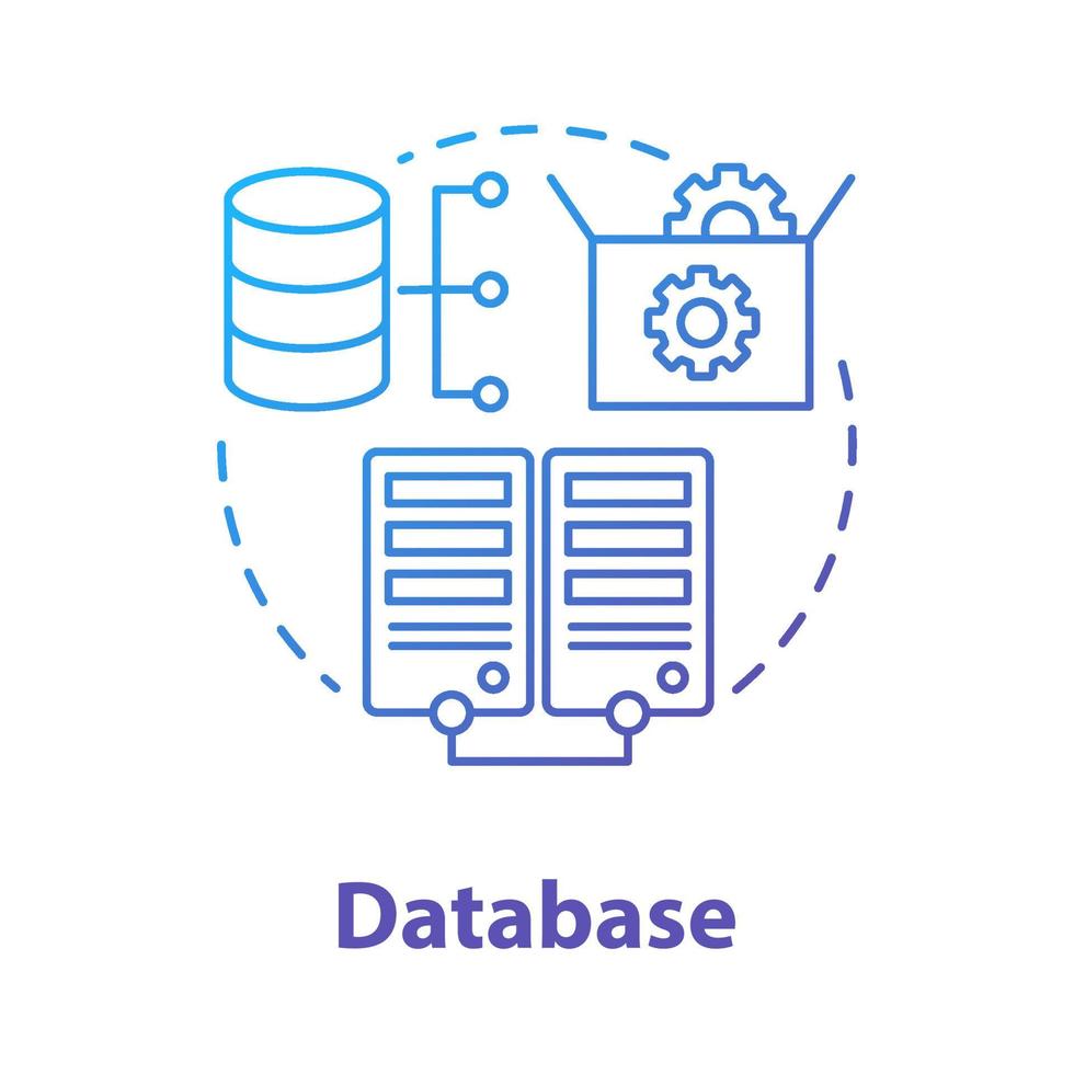 ícone do conceito de banco de dados. ferramentas de desenvolvimento de software idéia ilustração de linha fina. programação e codificação de dispositivos móveis. gerenciamento e otimização de aplicativos. desenho de contorno isolado de vetor