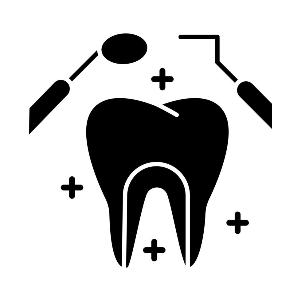 ícone de glifo de atendimento odontológico. procedimentos médicos. odontologia. odontologia. exame dentário. prevenção da cárie. verificação de dor de dente. símbolo da silhueta. espaço negativo. ilustração isolada do vetor