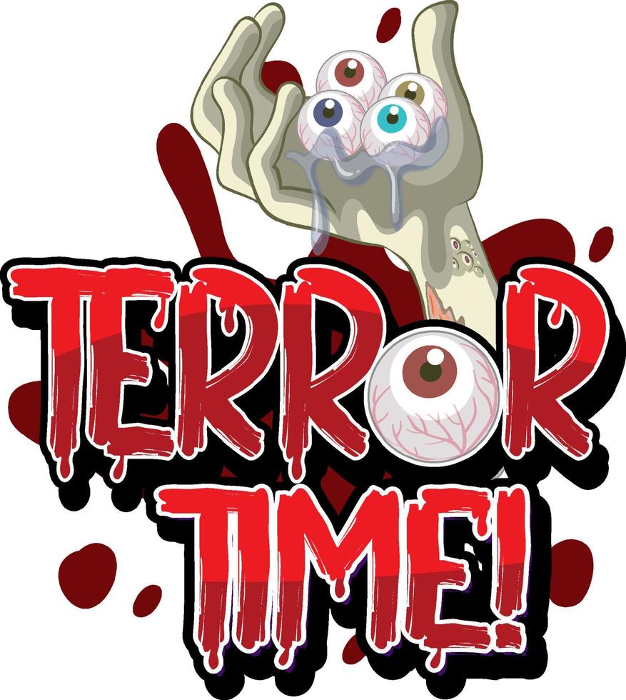 mão zumbi com logotipo da palavra terror para o dia das bruxas vetor