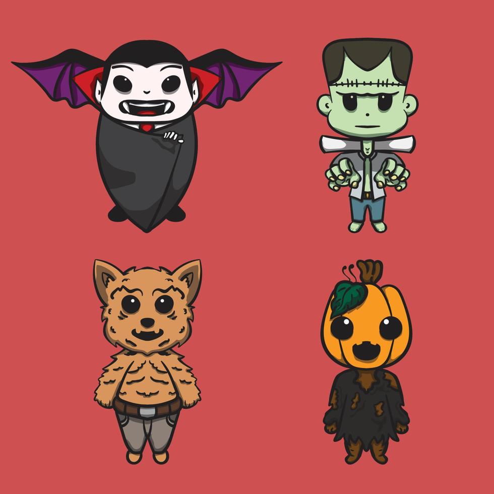 ilustração de personagens fofinhos do evento de halloween vetor