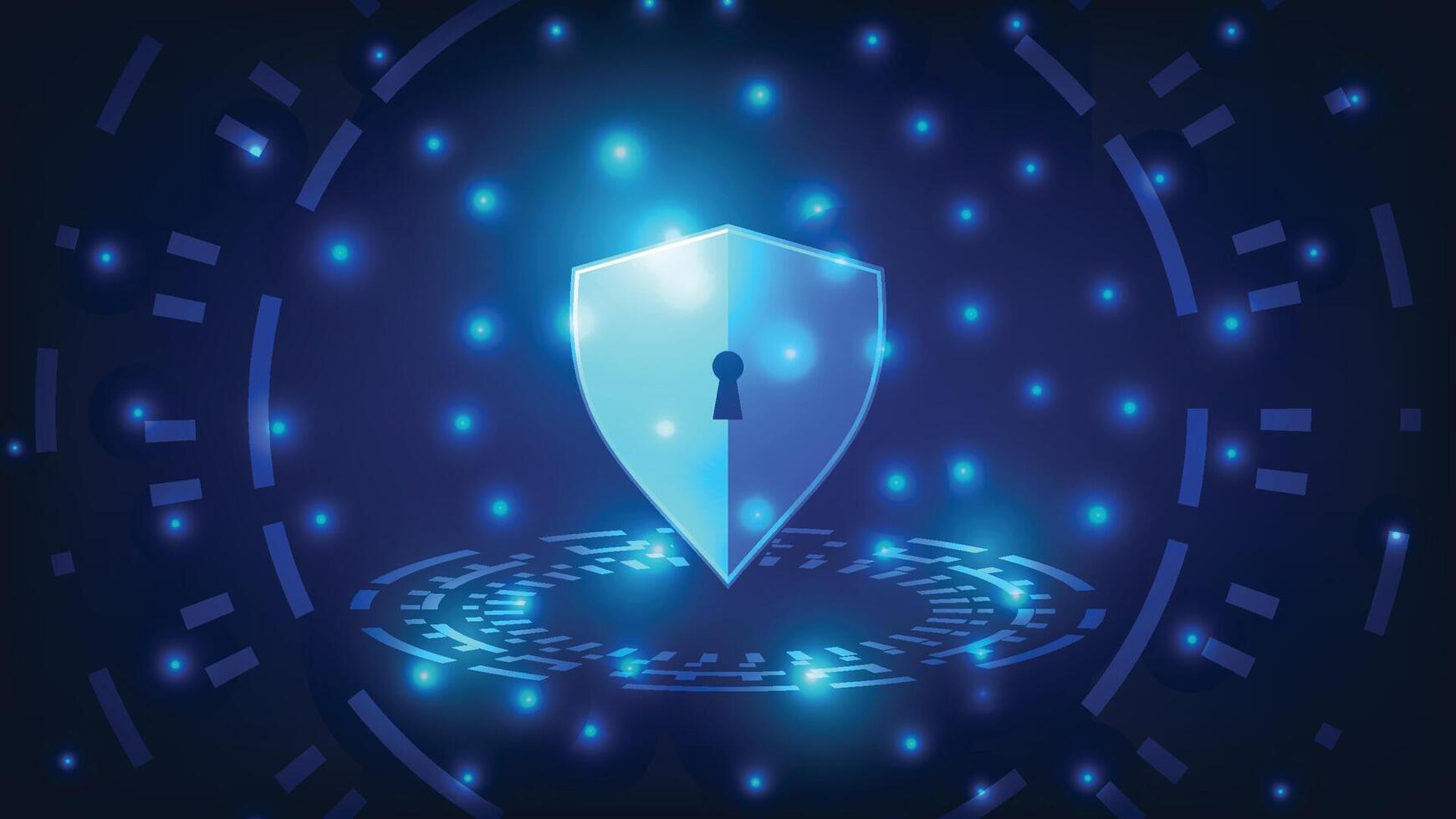 cyber segurança tecnologia conceito. digital escudo com virtual tela em Sombrio azul fundo. privacidade dados proteção símbolo vetor