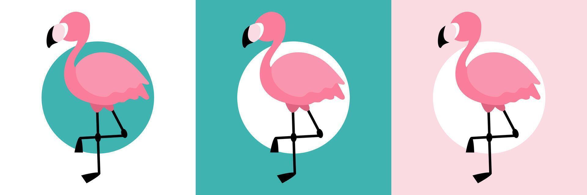 Rosa flamingo silhueta dentro plano desenho animado estilo. conjunto modelo para logotipo, poster, Projeto elementos. vetor ilustração