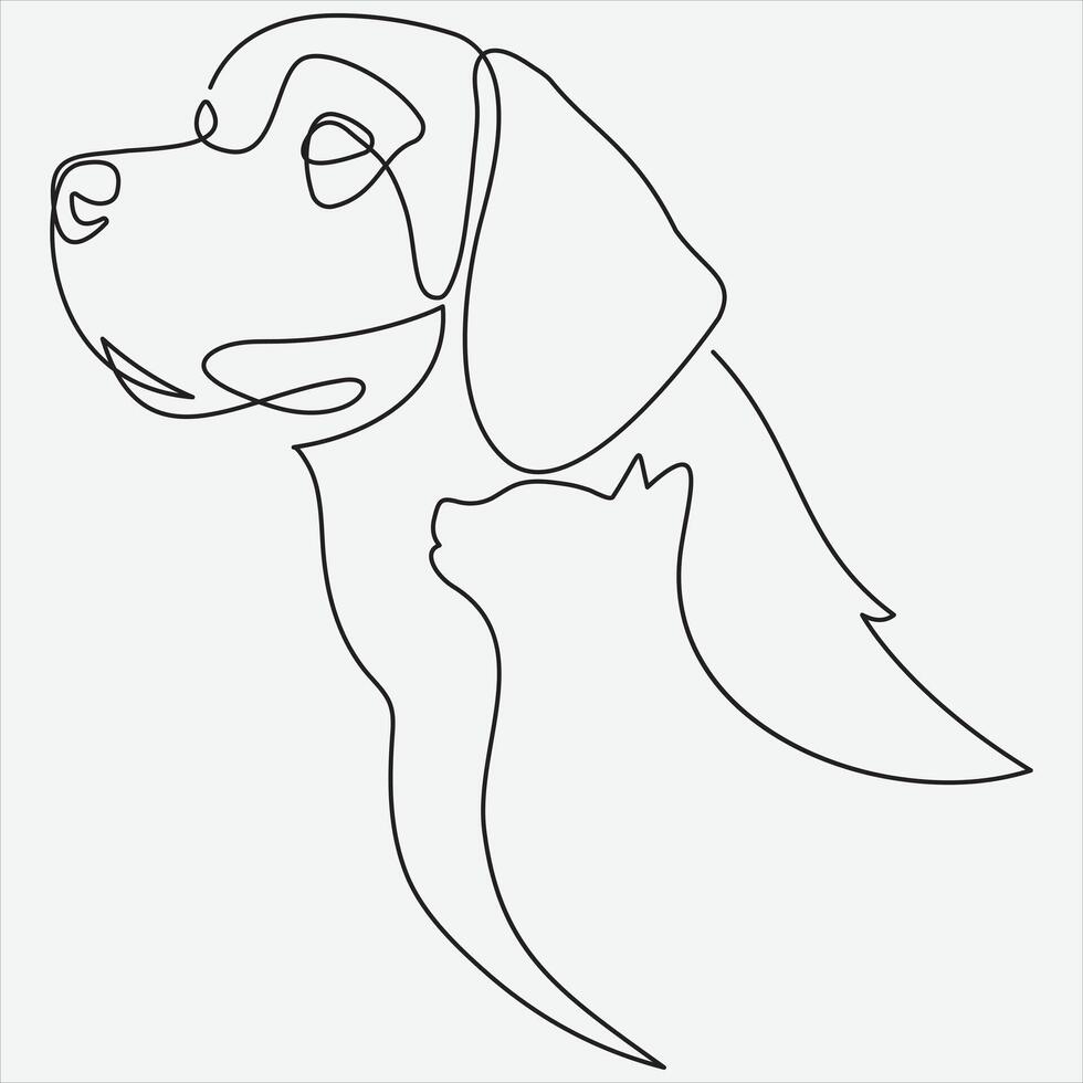 contínuo linha mão desenhando vetor ilustração cachorro e gato arte
