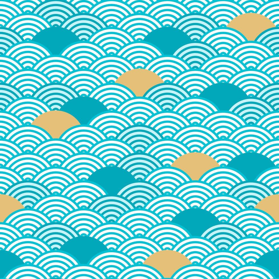 japonês onda geométrico desatado padrão, círculo peixe escala vetor