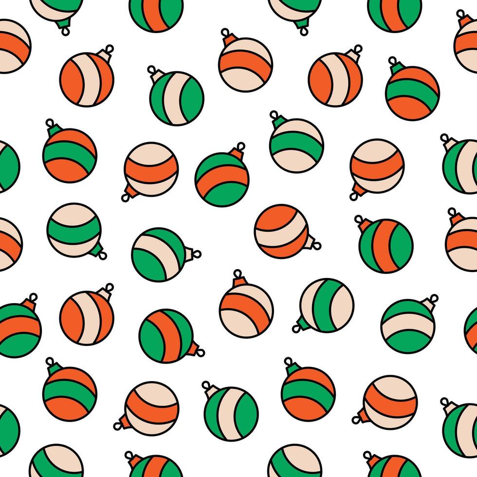 desatado padronizar do listrado Natal bolas. Natal decorações em uma branco fundo. Natal vidro bola. verde, laranja e bege cores. vetor ilustração