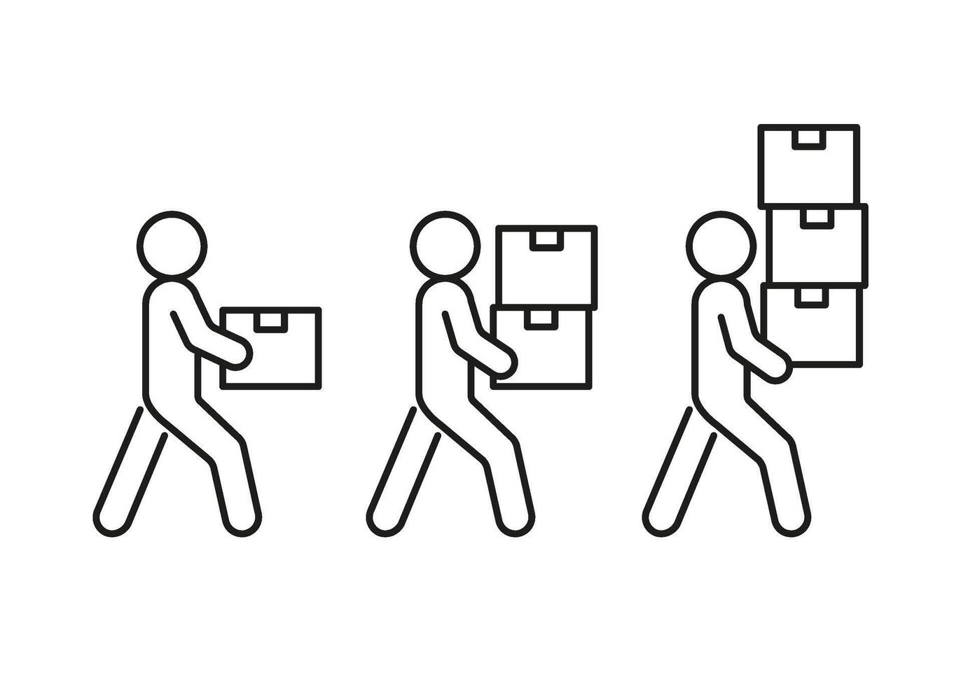 caixa entrega, pessoa mover carga, linha ícone. correio com pacote, realocação. transferir peso. vetor ilustração