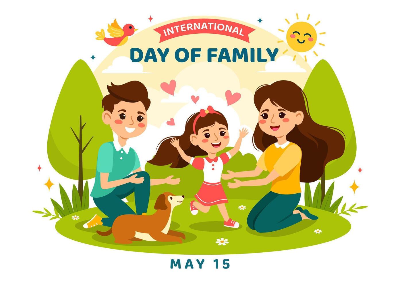 internacional dia do família vetor ilustração com mãe, Papai e crianças personagem para felicidade e amor celebração dentro plano crianças desenho animado fundo