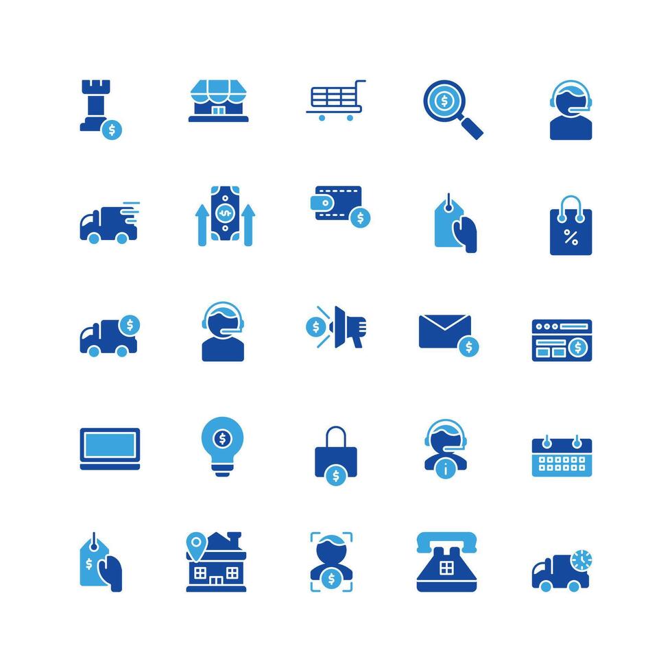 comércio eletrônico ícone definir. glifo ícone coleção. contendo ícones vetor