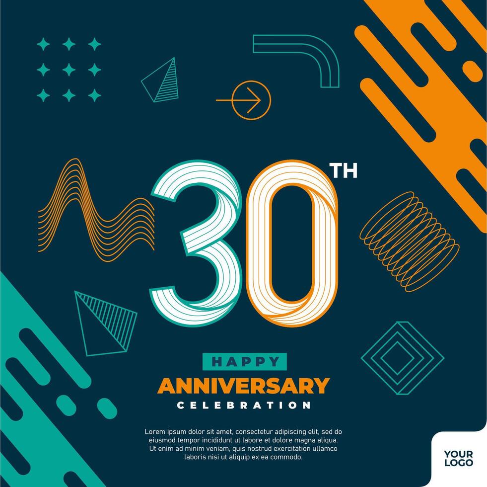 30 aniversário celebração logótipo com colorida abstrato geométrico forma ano 2000 fundo vetor