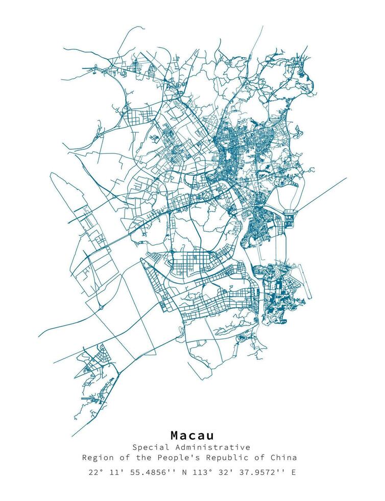 linha arte rua mapa do Macau, especial administrativo região do a povos república do China vetor